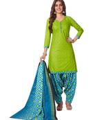 Green Cotton unstitched quarter sleeve Printed   Top &  Bottom with Dupatta