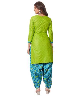 Green Cotton unstitched quarter sleeve Printed   Top &  Bottom with Dupatta 2