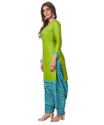 Green Cotton unstitched quarter sleeve Printed   Top &  Bottom with Dupatta 3