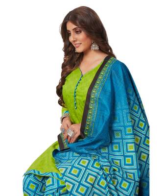 Green Cotton unstitched quarter sleeve Printed   Top &  Bottom with Dupatta 4