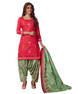 Pink Cotton unstitched quarter sleeve Printed   Top &  Bottom with Dupatta 1