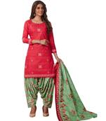 Pink Cotton unstitched quarter sleeve Printed   Top &  Bottom with Dupatta