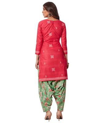 Pink Cotton unstitched quarter sleeve Printed   Top &  Bottom with Dupatta 2