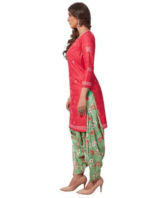 Pink Cotton unstitched quarter sleeve Printed   Top &  Bottom with Dupatta 3