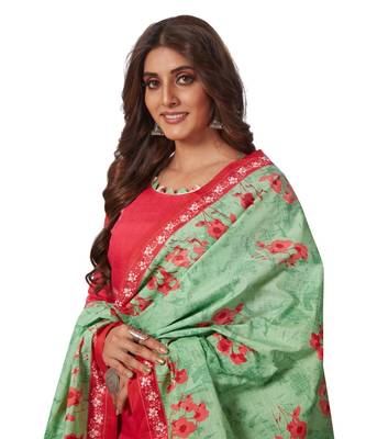 Pink Cotton unstitched quarter sleeve Printed   Top &  Bottom with Dupatta 4