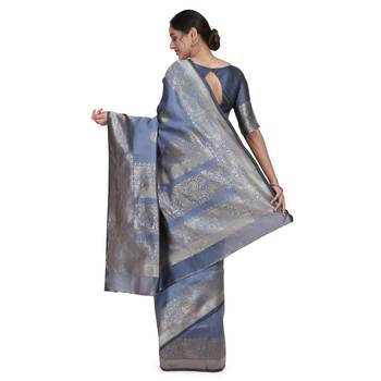 grey Woven silk blend saree with blouse 2
