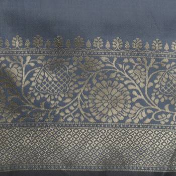 grey Woven silk blend saree with blouse 4