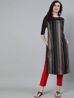 Navy-blue printed cotton ethnic-kurtis 1