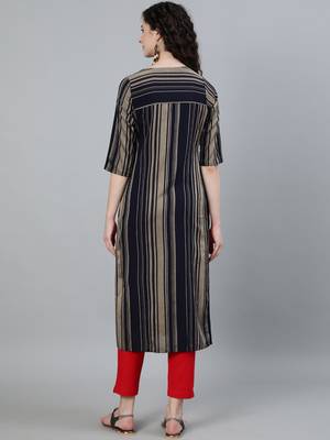 Navy-blue printed cotton ethnic-kurtis 3