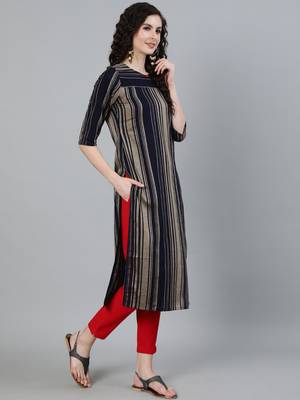 Navy-blue printed cotton ethnic-kurtis 4