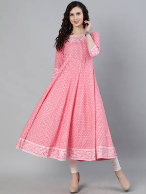 Pink printed viscose ethnic-kurtis 1