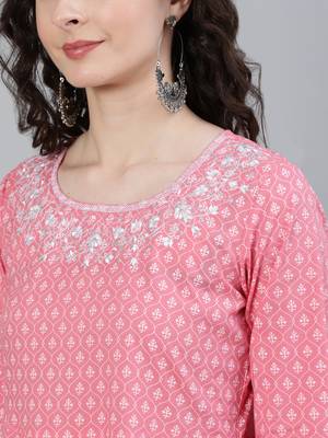 Pink printed viscose ethnic-kurtis 5