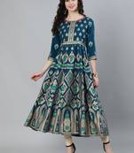 Turquoise printed viscose ethnic-kurtis