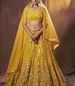 Yellow embroidered georgette semi stitched lehenga