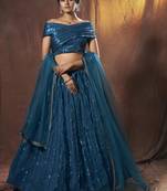 Dark-green embroidered net semi stitched lehenga