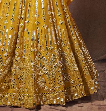 Yellow embroidered georgette semi stitched lehenga 4