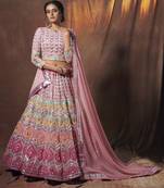 Peach embroidered georgette semi stitched lehenga