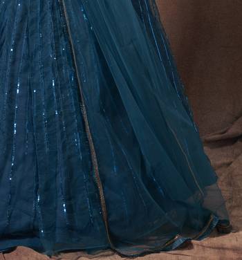 Dark-green embroidered net semi stitched lehenga 4