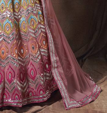 Peach embroidered georgette semi stitched lehenga 4