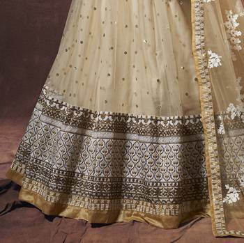 Beige embroidered net semi stitched Pary wear lehenga 4
