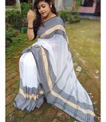 White Cotton  woven  saree  with blouse