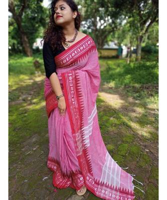 Pink  Cotton  woven  saree  with blouse 1