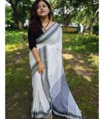 White  Cotton  woven  saree  with blouse
