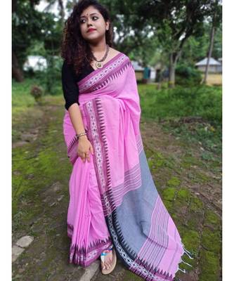 Pink  Cotton  woven  saree  with blouse 1
