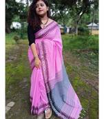 Pink  Cotton  woven  saree  with blouse