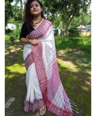 White Cotton  woven  saree  with blouse 1