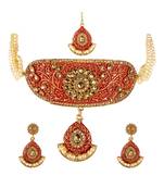Red gold plated Yellow Gold Alloy   Necklace   Pair Earring   Maangtika