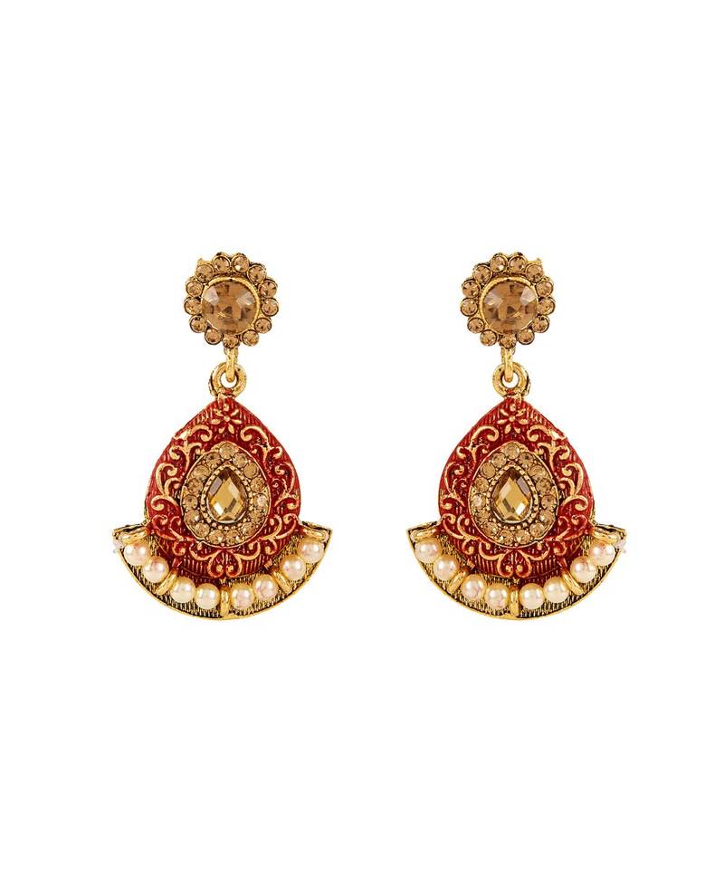 Red gold plated Yellow Gold Alloy   Necklace   Pair Earring   Maangtika