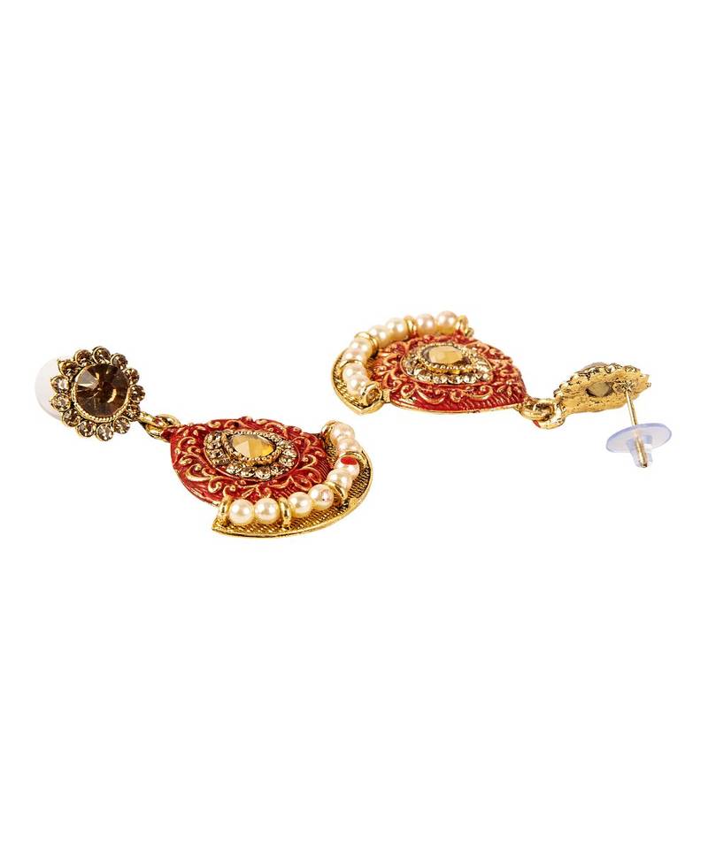 Red gold plated Yellow Gold Alloy   Necklace   Pair Earring   Maangtika