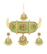 Green gold plated Yellow Gold Alloy   Necklace   Pair Earring   Maangtika