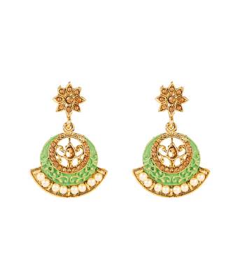 Green gold plated Yellow Gold Alloy   Necklace   Pair Earring   Maangtika 3