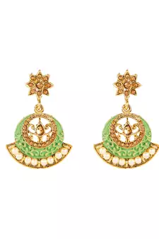 Green gold plated Yellow Gold Alloy   Necklace   Pair Earring   Maangtika