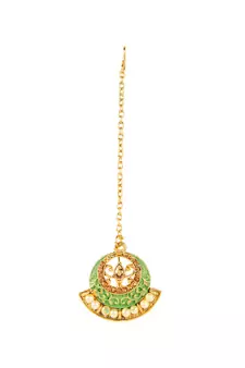 Green gold plated Yellow Gold Alloy   Necklace   Pair Earring   Maangtika