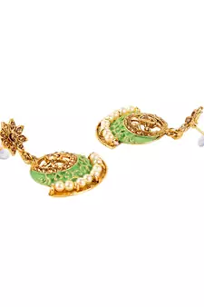 Green gold plated Yellow Gold Alloy   Necklace   Pair Earring   Maangtika