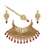 Red gold plated Yellow Gold Alloy   Necklace   Pair Earring   Maangtika