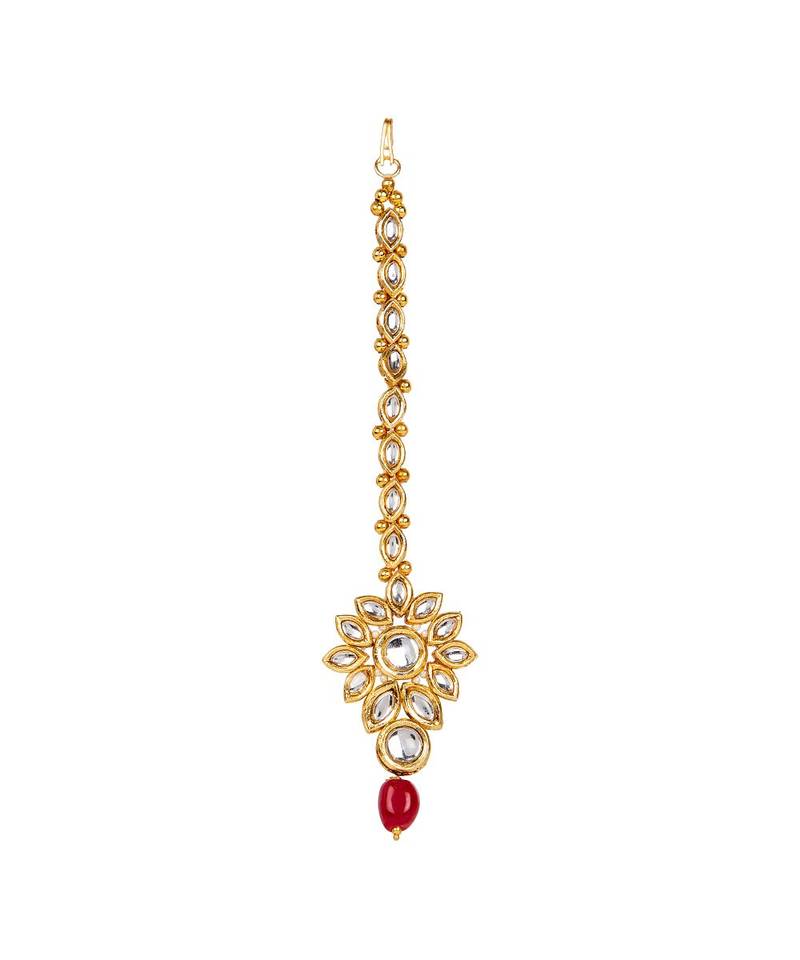 Red gold plated Yellow Gold Alloy   Necklace   Pair Earring   Maangtika