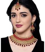 Red gold plated Yellow Gold Alloy   Necklace   Pair Earring   Maangtika