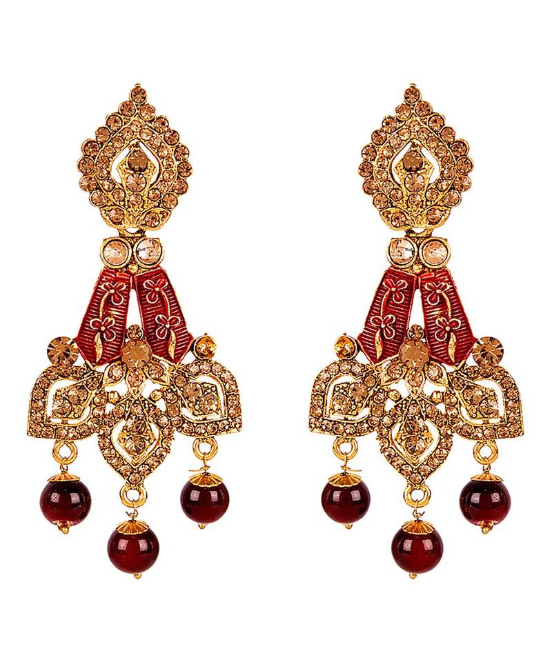 Red gold plated Yellow Gold Alloy   Necklace   Pair Earring   Maangtika
