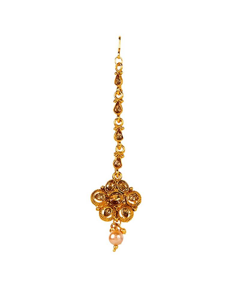 Gold gold plated Yellow Gold Alloy   Necklace   Pair Earring   Maangtika