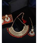 Red gold plated Yellow Gold Alloy   Necklace   Pair Earring   Maangtika