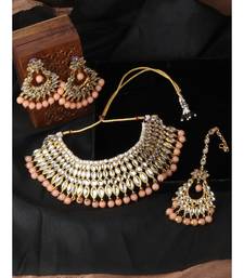 Orange gold plated Yellow Gold Alloy   Necklace   Pair Earring   Maangtika