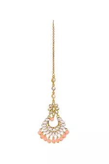 Orange gold plated Yellow Gold Alloy   Necklace   Pair Earring   Maangtika