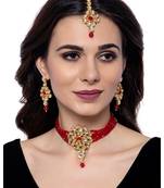 Red gold plated Yellow Gold Alloy   Necklace   Pair Earring   Maangtika
