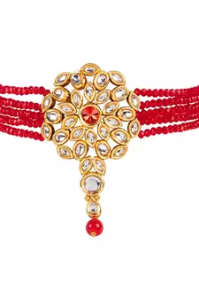 Red gold plated Yellow Gold Alloy   Necklace   Pair Earring   Maangtika