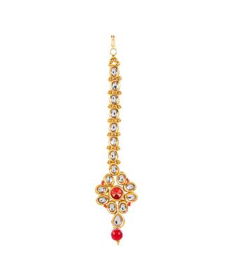 Red gold plated Yellow Gold Alloy   Necklace   Pair Earring   Maangtika 4