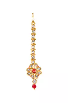 Red gold plated Yellow Gold Alloy   Necklace   Pair Earring   Maangtika